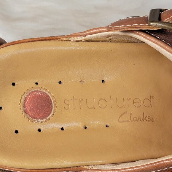 CLARKS Unstructured Womens 10 Tan Leather Slip On Comfort Clogs Mules Boho Comfy - Picture 5 of 13